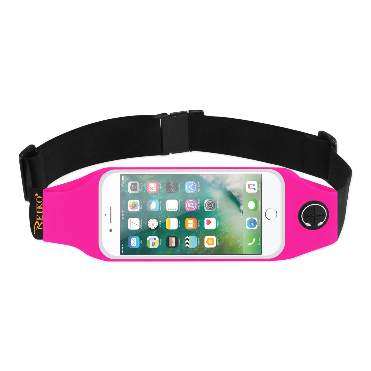 REIKO RUNNING SPORT BELT FOR 5.5 INCHES DEVICE WITH TWO POCKETS AND LED IN PINK (5.5x5.5 INCHES)(SWB05-UNI55PK)